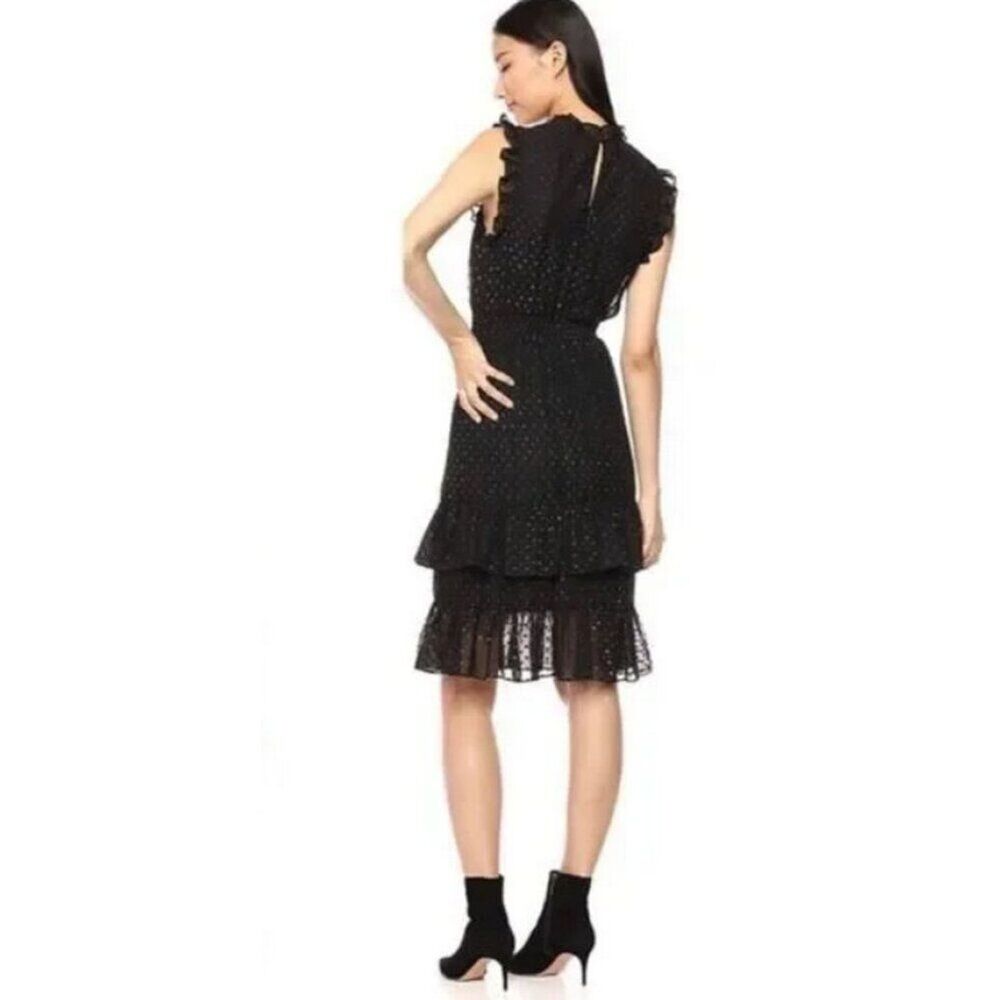 AVEC LES FILLES Black Dress Women’s 14 Smocked Ruffle Metallic Dot Party Event - Picture 2 of 10